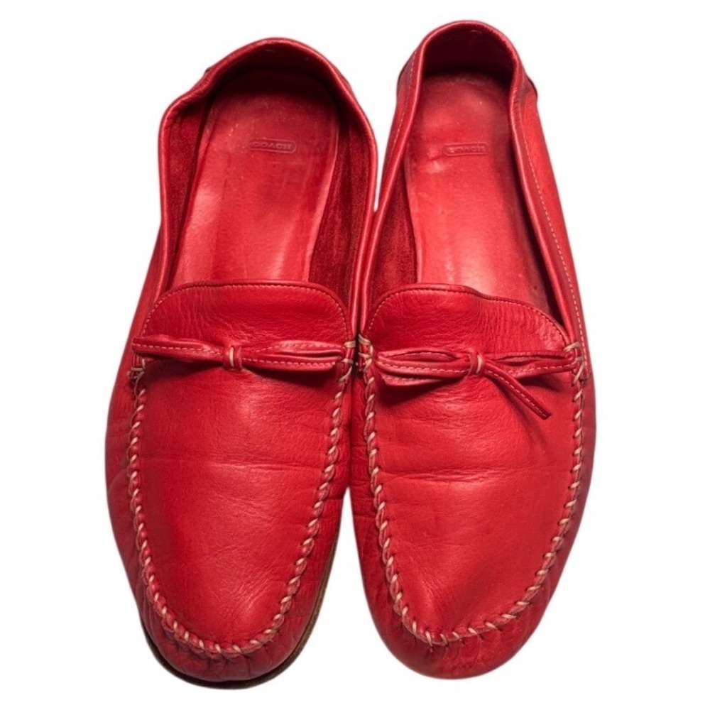 Vintage Coach Ruby Leather Bow Moccasin Loafers Coral Made in Italy Women's 9.5B